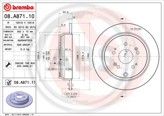 A.B.S. 08.A871.10 - Спирачен диск vvparts.bg