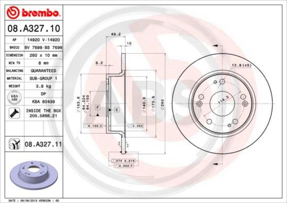 A.B.S. 08.A327.10 - Спирачен диск vvparts.bg