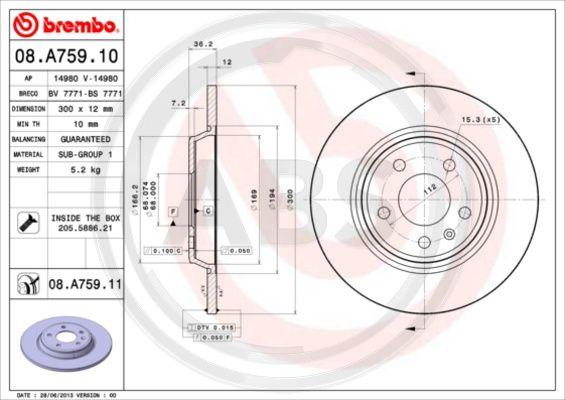 A.B.S. 08.A759.11 - Спирачен диск vvparts.bg