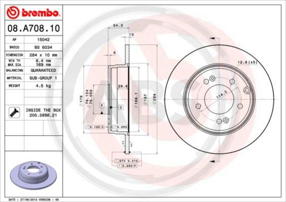 A.B.S. 08.A708.11 - Спирачен диск vvparts.bg