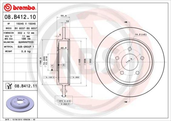 A.B.S. 08.B412.11 - Спирачен диск vvparts.bg