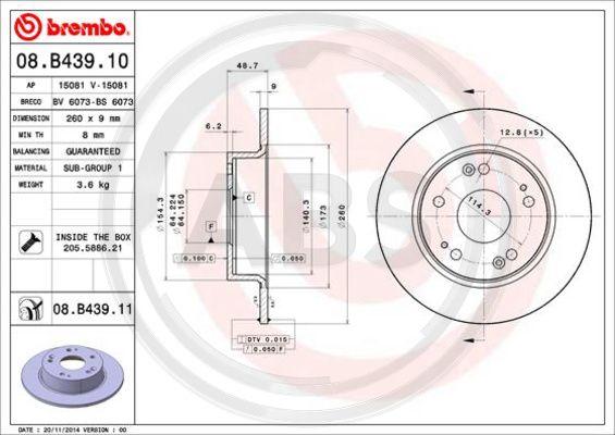 A.B.S. 08.B439.11 - Спирачен диск vvparts.bg