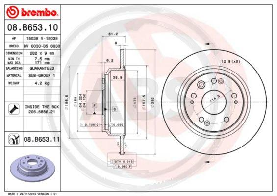 A.B.S. 08.B653.10 - Спирачен диск vvparts.bg