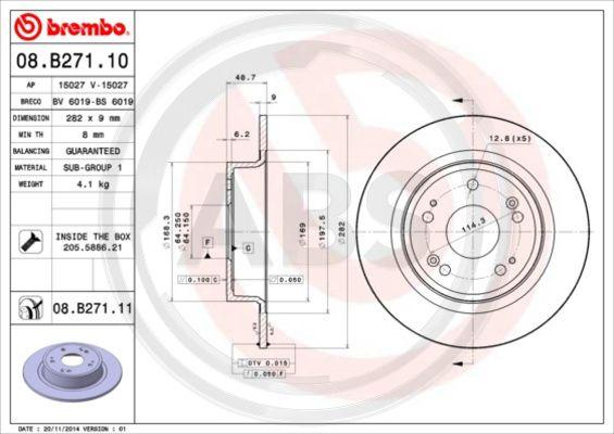 A.B.S. 08.B271.10 - Спирачен диск vvparts.bg