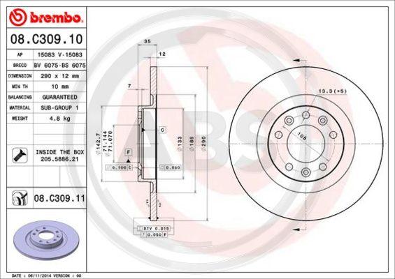 A.B.S. 08.C309.11 - Спирачен диск vvparts.bg