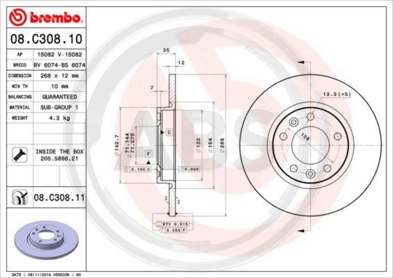 A.B.S. 08.C308.11 - Спирачен диск vvparts.bg