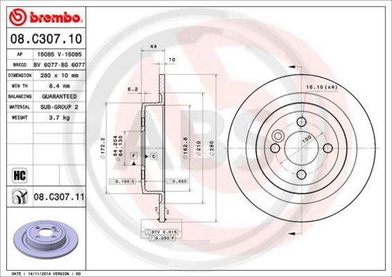 A.B.S. 08.C307.11 - Спирачен диск vvparts.bg