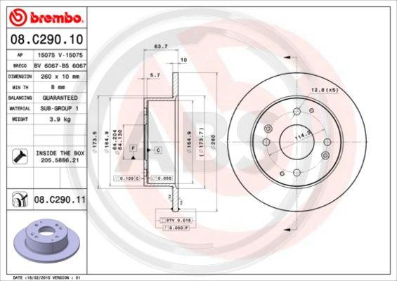 A.B.S. 08.C290.11 - Спирачен диск vvparts.bg