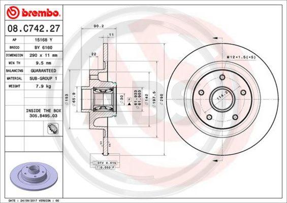 A.B.S. 08.C742.27 - Спирачен диск vvparts.bg