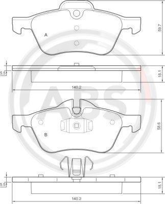 A.B.S. 37279 - Комплект спирачно феродо, дискови спирачки vvparts.bg