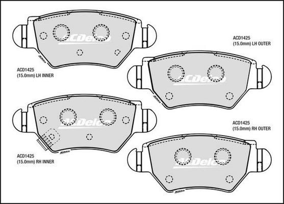 ACDelco ACD1425 - Комплект спирачно феродо, дискови спирачки vvparts.bg