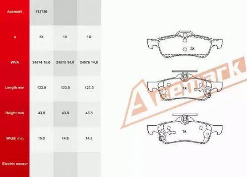 Acemark 112726 - Комплект спирачно феродо, дискови спирачки vvparts.bg