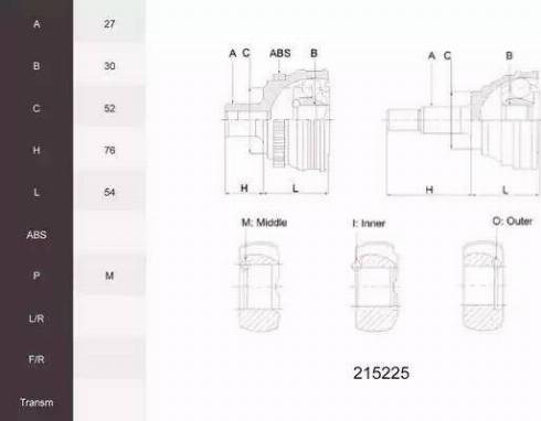 Acemark 215225 - Каре комплект, полуоска vvparts.bg