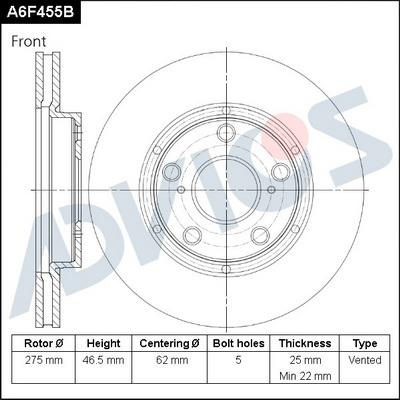 Advics A6F455B - Спирачен диск vvparts.bg