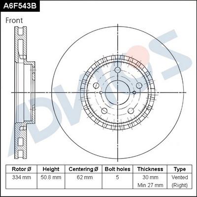 Advics A6F543B - Спирачен диск vvparts.bg