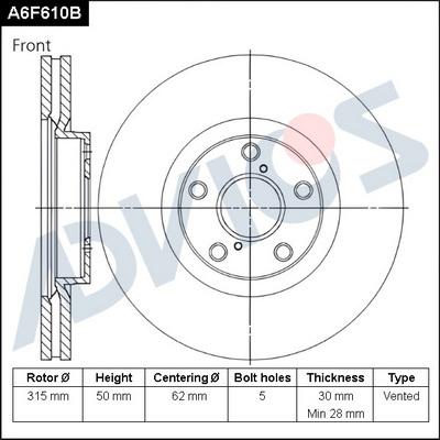 Advics A6F610B - Спирачен диск vvparts.bg