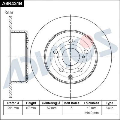 Advics A6R431B - Спирачен диск vvparts.bg