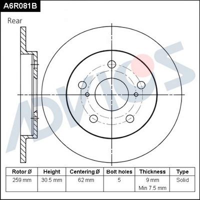 Advics A6R081B - Спирачен диск vvparts.bg