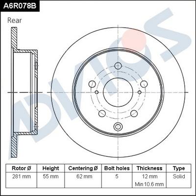 Advics A6R078B - Спирачен диск vvparts.bg