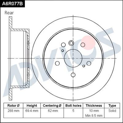 Advics A6R077B - Спирачен диск vvparts.bg