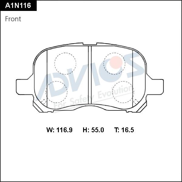 Advics A1N116 - Комплект спирачно феродо, дискови спирачки vvparts.bg