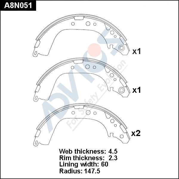 Advics A8N051 - Комплект спирачна челюст vvparts.bg