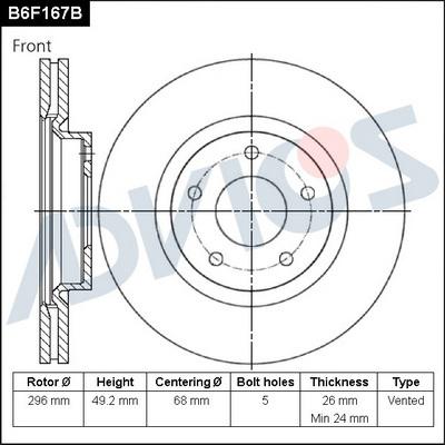 Advics B6F167B - Спирачен диск vvparts.bg