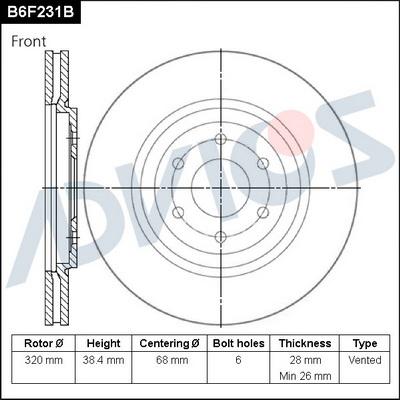 Advics B6F231B - Спирачен диск vvparts.bg