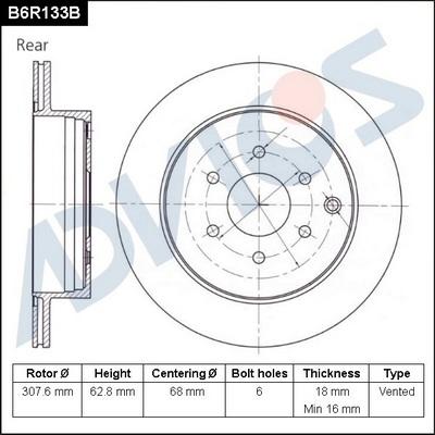 Advics B6R133B - Спирачен диск vvparts.bg