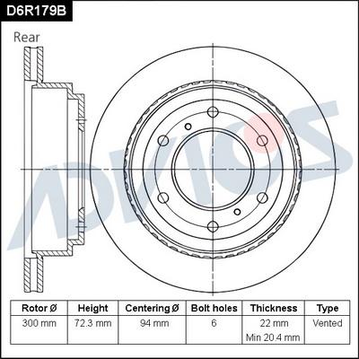 Advics D6R179B - Спирачен диск vvparts.bg