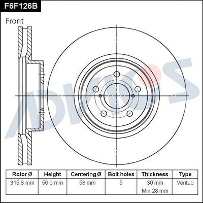 Advics F6F126B - Спирачен диск vvparts.bg