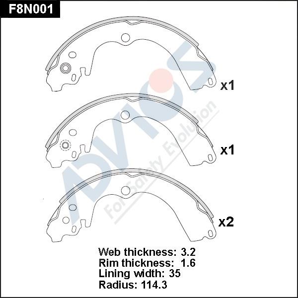 Advics F8N001 - Комплект спирачна челюст vvparts.bg