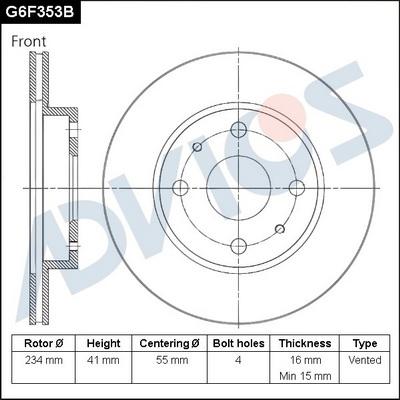 Advics G6F353B - Спирачен диск vvparts.bg