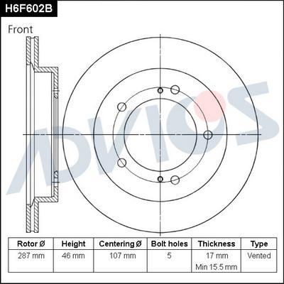 Advics H6F602B - Спирачен диск vvparts.bg