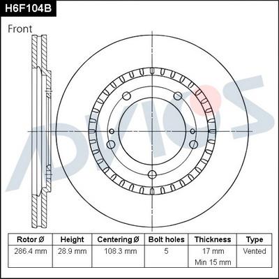 Advics H6F104B - Спирачен диск vvparts.bg