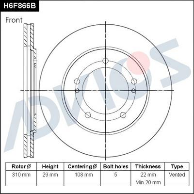 Advics H6F866B - Спирачен диск vvparts.bg