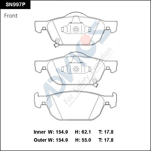 Advics SN997P - Комплект спирачно феродо, дискови спирачки vvparts.bg