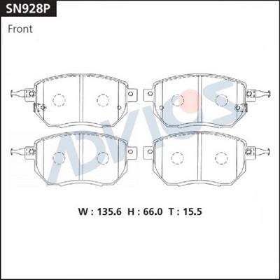Advics SN928P - Комплект спирачно феродо, дискови спирачки vvparts.bg