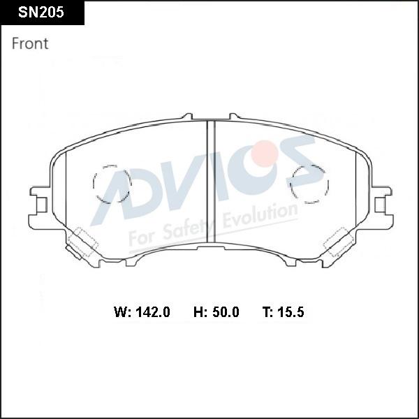 Advics SN205 - Комплект спирачно феродо, дискови спирачки vvparts.bg