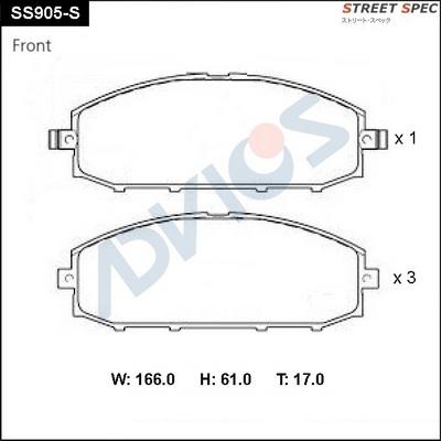 Advics SS905-S - Комплект спирачно феродо, дискови спирачки vvparts.bg