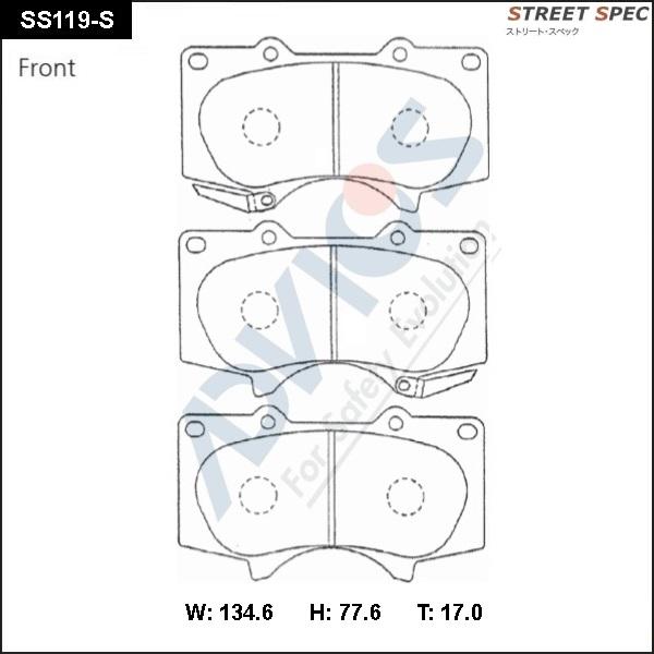 Advics SS119-S - Комплект спирачно феродо, дискови спирачки vvparts.bg