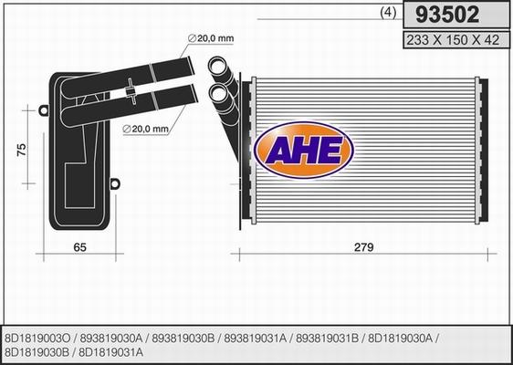 AHE 93502 - Топлообменник, отопление на вътрешното пространство vvparts.bg