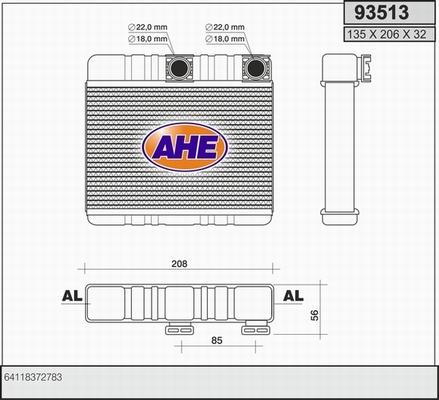 AHE 93513 - Топлообменник, отопление на вътрешното пространство vvparts.bg