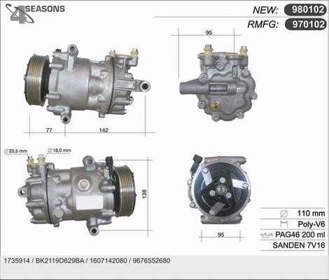 AHE 970102 - Компресор, климатизация vvparts.bg