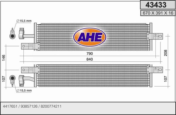 AHE 43433 - Кондензатор, климатизация vvparts.bg