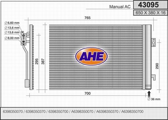 AHE 43095 - Кондензатор, климатизация vvparts.bg