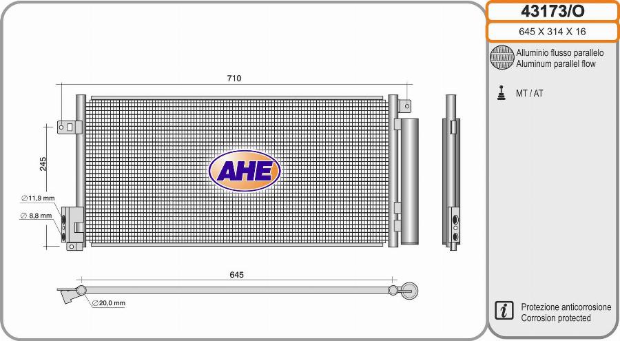 AHE 43173/O - Кондензатор, климатизация vvparts.bg