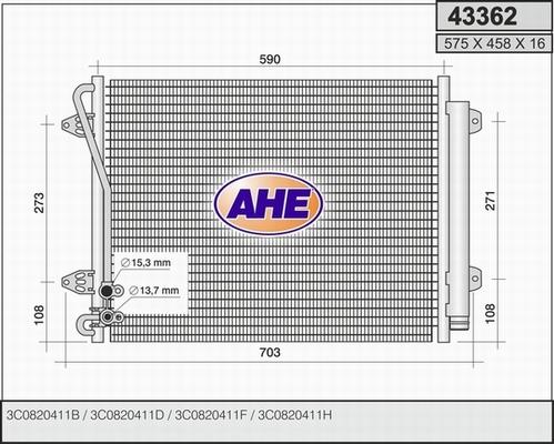 AHE 43362 - Кондензатор, климатизация vvparts.bg