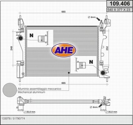 AHE 109.406 - Радиатор, охлаждане на двигателя vvparts.bg