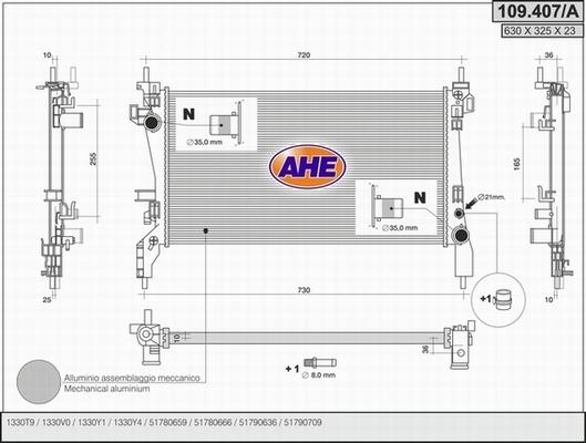 AHE 109.407/A - Радиатор, охлаждане на двигателя vvparts.bg